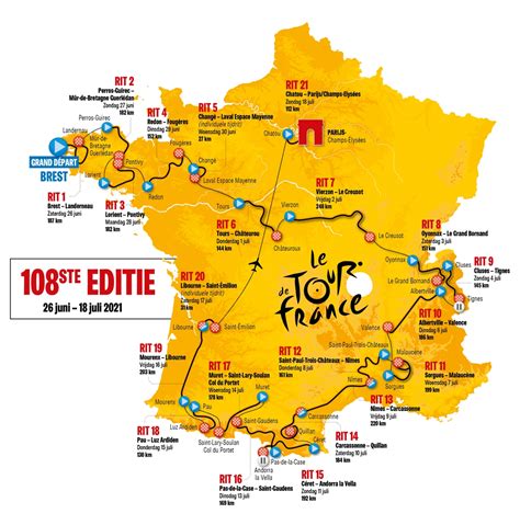 The 2021 tour de france will be the 108th edition of the tour de france, one of cycling's three grand tours. PARCOURS TOUR DE FRANCE 2021. Het parcours van de Ronde van ... - Het Nieuwsblad