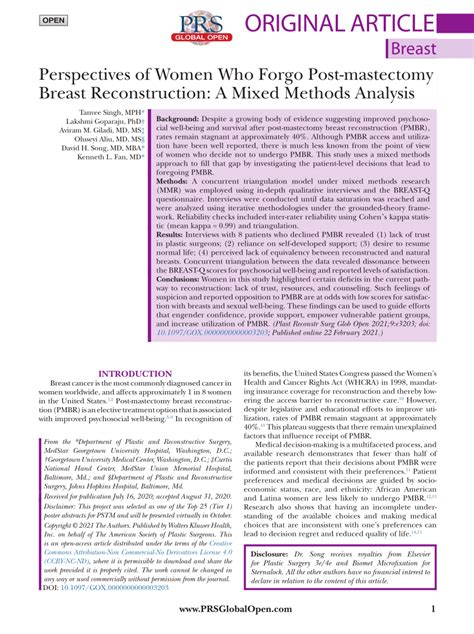 Pdf Perspectives Of Women Who Forgo Post Mastectomy Breast