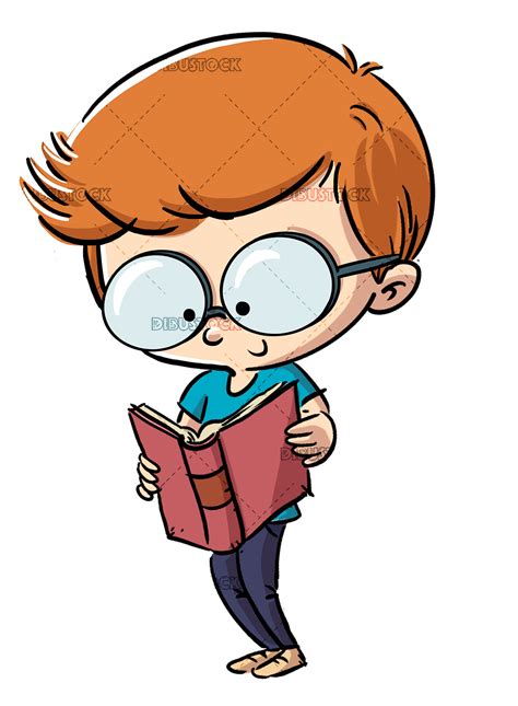 Niño Leyendo Un Libro Con Gafas Dibustock Ilustraciones Infantiles