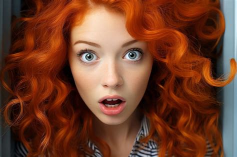 Premium AI Image A Woman With Long Red Hair And Blue Eyes Is Looking