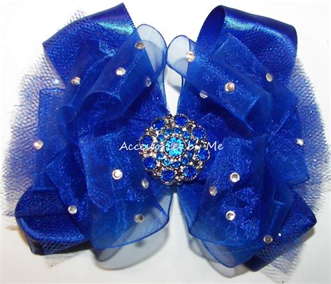 Glitzy Blue Hair Bow Royal Blue Tutu Clip Royal Blue Organza Etsy In