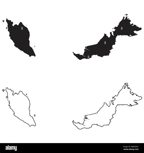 Malaysia Country Map Black Silhouette And Outline Isolated On White