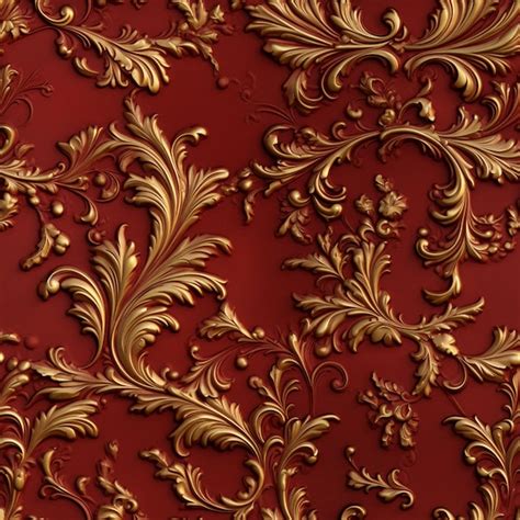 Premium Photo A Close Up Of A Red And Gold Wallpaper With A Gold Leaf