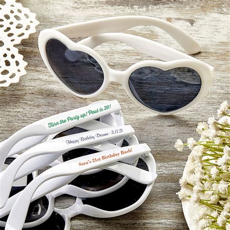 Personalized Heart Shaped White Sunglasses Birthday Party Favors Famous Favors
