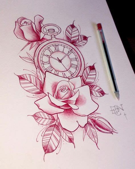 300 Clock Roses Tattoo Design Ideas In 2020 Tattoo Designs Clock