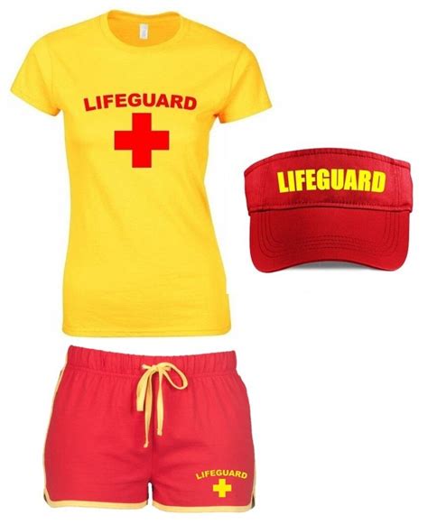 Lifeguard Ladies Outfit 6 16 Fancy Dress Costume T Shirt Shorts Visor