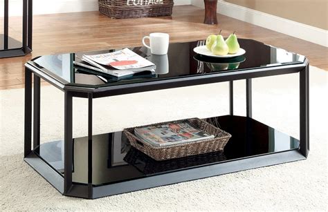 Furniture Of America Carlisle Black Tempered Glass Storage Coffee Table