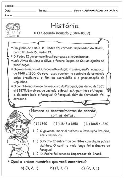 Atividades De Historia 5 Ano O Segundo Reinado Bono Professor Carole Classroom Bullet