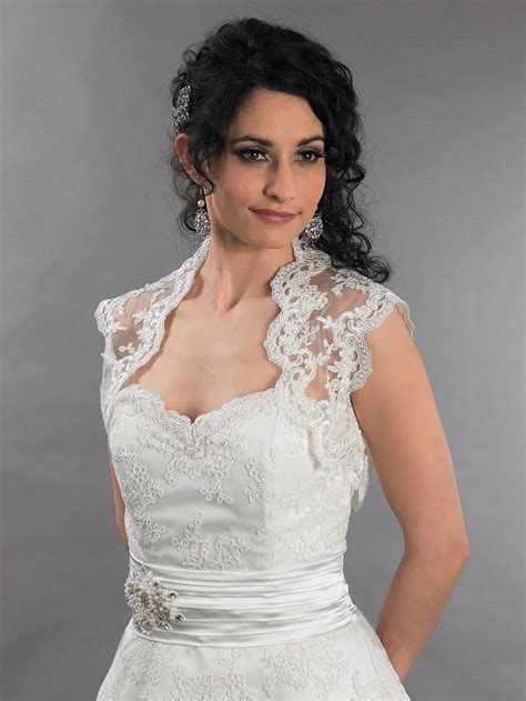 Ivory Sleeveless Bridal Alencon Lace Bolero Jacket Lace1