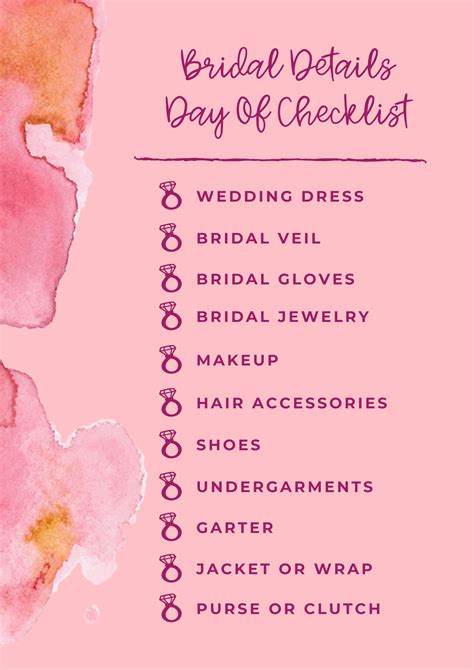 Bridal Details Wedding Day Checklist I Do Events