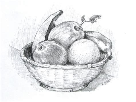 Still Life Fruit Basket Drawing By Linda Williams Fine Art America