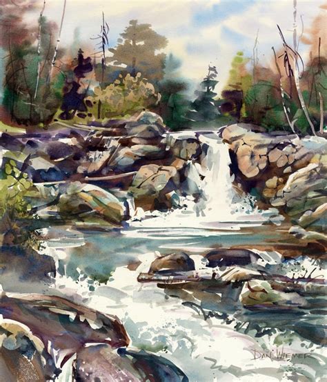Beautiful Waterfall By Dan Wiemer Watercolor Landscape Paintings