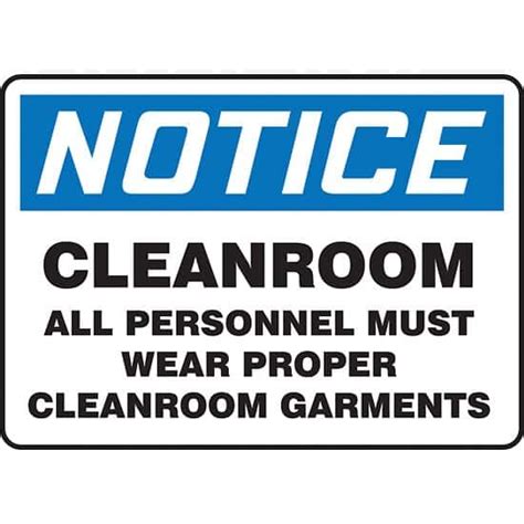 Accuform Mclr802vp Safety Sign Notice Cleanroom 10 X 14 Plastic