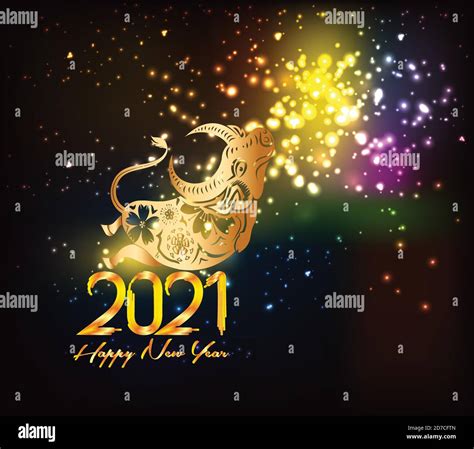 Happy New Years 2021 Polygonal Line Light And Fireworks Colorful