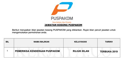 Senarai jawatan kosong terkini negeri perak mohon sebelum 17 ogos 2019 mingguan kerja. Jawatan Kosong Terkini Pemeriksa Kenderaan PUSPAKOM ...