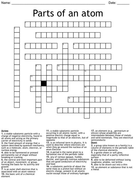 Parts Of An Atom Crossword Wordmint
