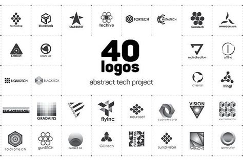 Various Logos Are Shown In Black And White With The Words 40 Logos