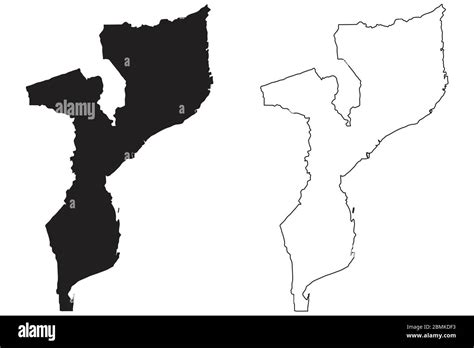 Mapa De Mozambique Silueta Y Contorno Negros Aislados Sobre Fondo Blanco Vector EPS Imagen