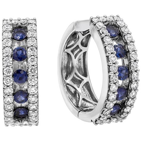 Gumuchian New Moon 90 Carat Diamond And Blue Sapphire Platinum Hoop Earrings For Sale At 1stdibs