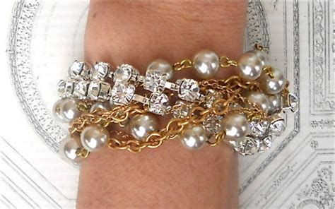 Rhinestone Pearl Chunky Bridesmaid Bracelet In Gold Crystal