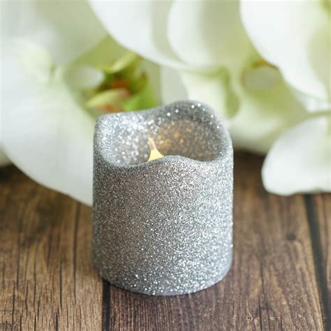 Silver Glitter Flameless Candles Led Battery Operated Votive Candles