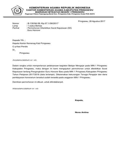 Surat permohonan kerap digunakan untuk keperluan. Surat Permohonan Guru Baru