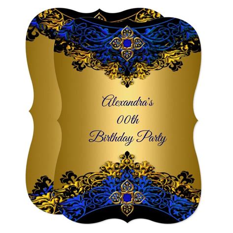 Elite Royal Blue Gem Gold Black Birthday Party Invitation Zazzle