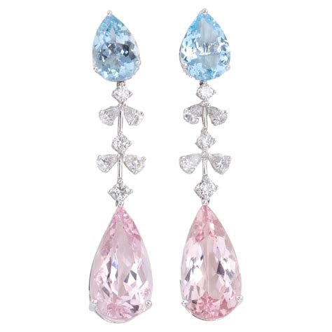 Pink Morganite And Diamond Drop Earrings Set In Karat White Gold At Stdibs