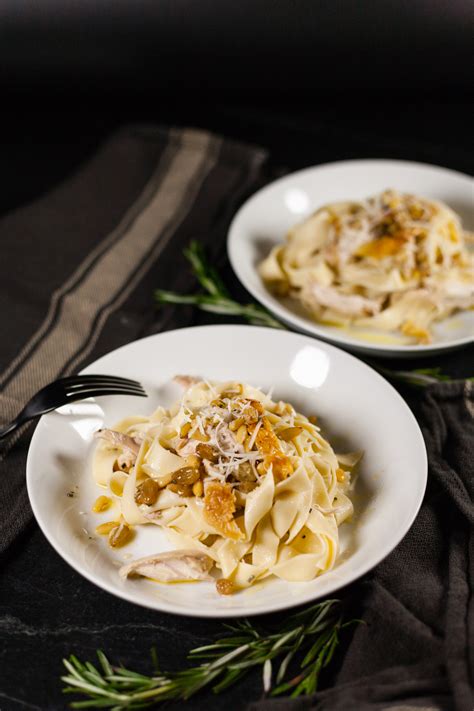 This chicken recipe is filled with mediterranean flavors and pairs well with couscous. Roasted Chicken Tagliatelle with Pine Nuts, Golden Raisins ...