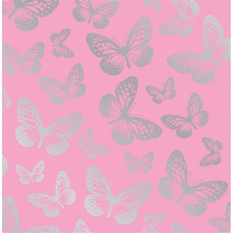 Fine Decor Fun4walls Butterfly Metallic Wallpaper Pink Silver