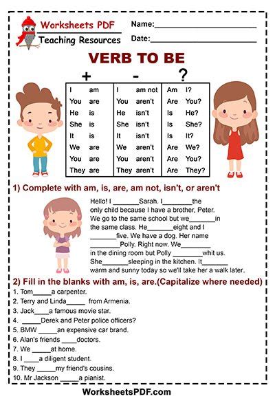 Am Is Are Was Were Activity Worksheets PDF