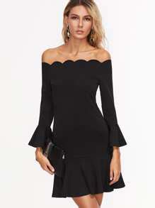 Black Halter Contrast Scallop Lace Backless Dress Exclude Belt Shein