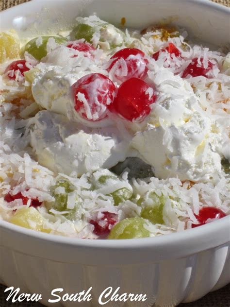 Drain the liquid from the pineapple and put the pineapple into the bowl. Holiday Ambrosia Salad - New South Charm
