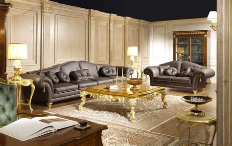 Luxury Living Room In Leather Majestic Vimercati Classic Furniture