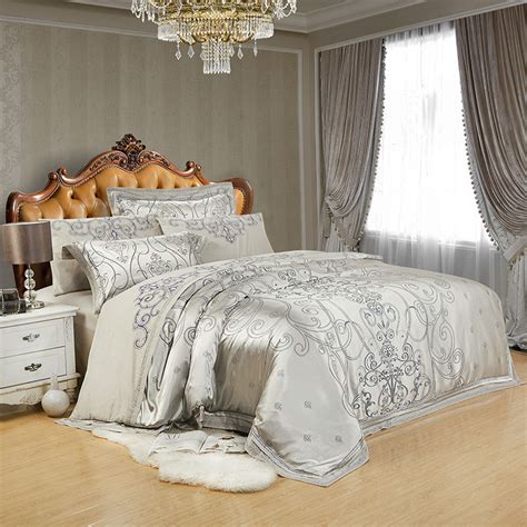 Luxury Silk bedding set 4/6pcs bedclothes silver bedlinen queen king