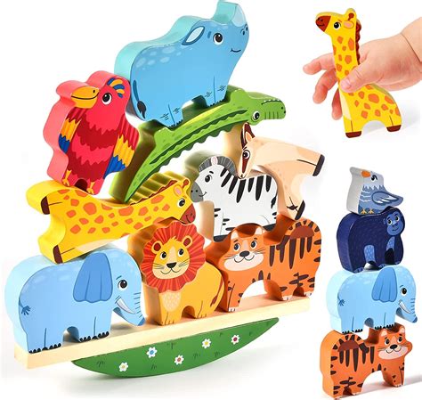 Atoylink Wooden Animal Stacking Toy Building Stacking Blocks Montessori