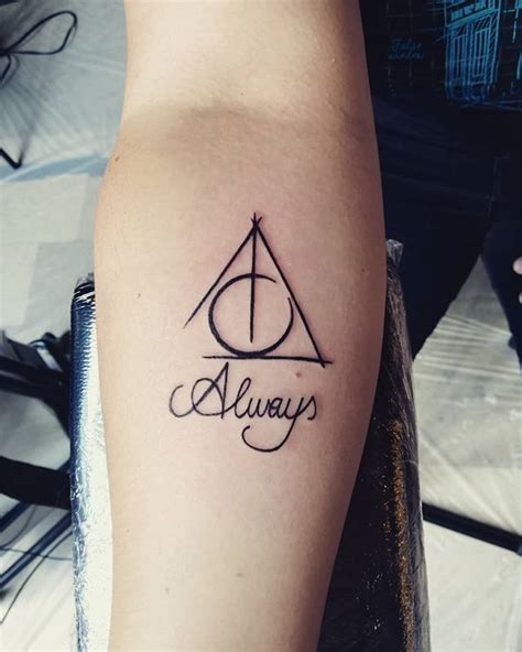 Small 'always' that replaces the initial capital a for the deathly hallows symbol. Cursive "Always" With Deathly Hallows (With images) | Tiny ...