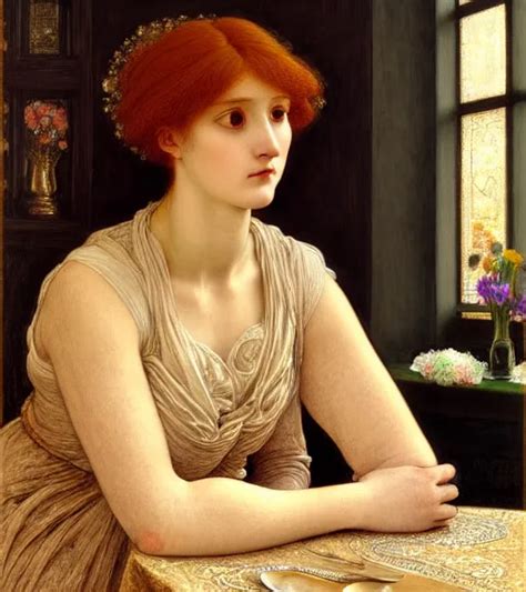 Portrait Of A Beautiful Auburn Haired Woman Sitting Stable