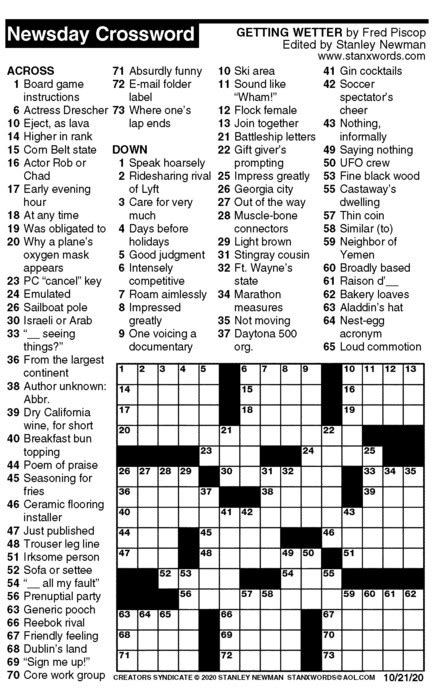 Play puzzle games at y8.com. Newsday Crossword Puzzle for Oct 21, 2020, by Stanley ...
