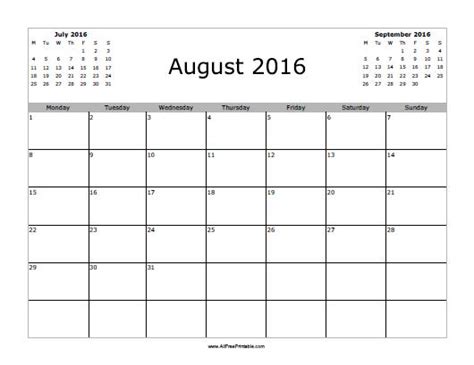 August 2016 Calendar Free Printable