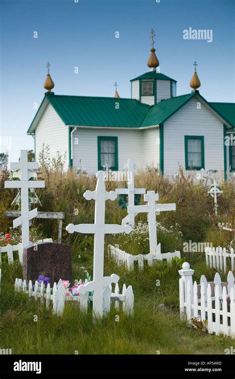 Usa Alaska Kenai Peninsula Ninilchik Russian Orthodox Crosses Old