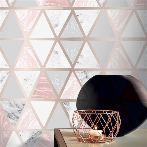 692205 Arthouse Marble Geometric Pink Metallic Wallpaper