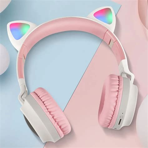 Cute Cat Ear Headset Wireless Headset Headphones 50 Bass Foldable Stereo Headphones Gaming