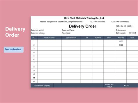 Excel Of Simple Business Delivery Order Xlsx Wps Free Templates