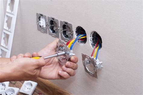 Installation Of Electrical Sockets Stock Photo Image Of Screwdriver