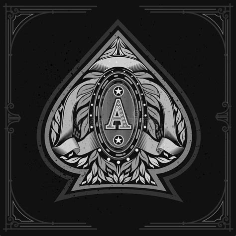 ace of spades form with oval frame between laurel wreth and ribbon inside design playing card