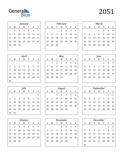 2051 Calendar Pdf Word Excel