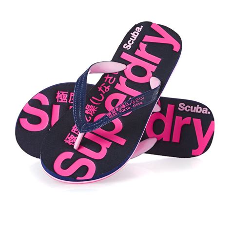 Superdry Scuba Flip Flops French Navy Pink Fluro Pink