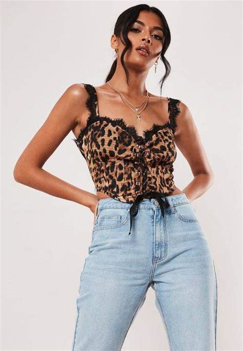 Missguided Brown Leopard Print Satin Cupped Crop Top Leopard Print Dress Leopard Print