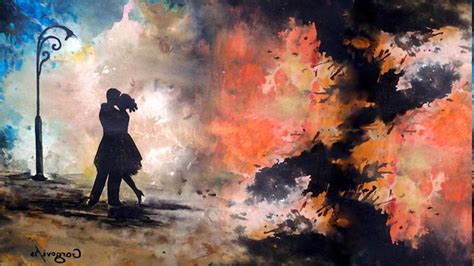 Painting Abstract Kissing Silhouette Wallpapers Hd Desktop And